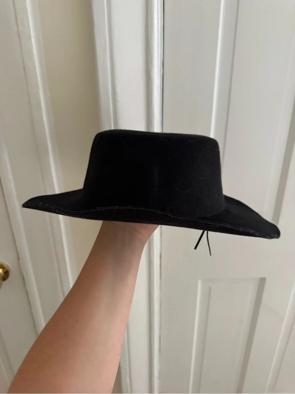 Black Wool Felt Wide Brim Bolero Gaucho Hat Flat Top Crown Boho Goth